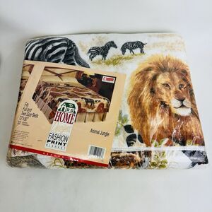 Vintage Blanket Animal Jungle Twin Full 72x90" Made in USA Lion‎ Tiger Zebra New